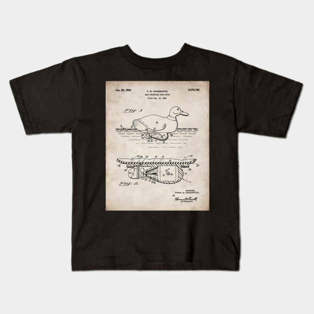 Duck Decoy Patent - Hunter Outdoors Hunting Art - Antique Kids T-Shirt by patentpress